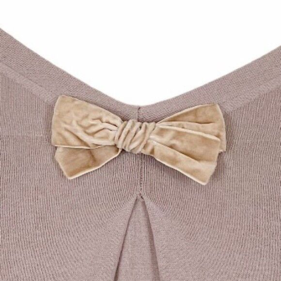 CAbi Taupe Cotton Knit Velvet Bow Silver Glitter Pocket Cardigan Sweater - Picture 6 of 9